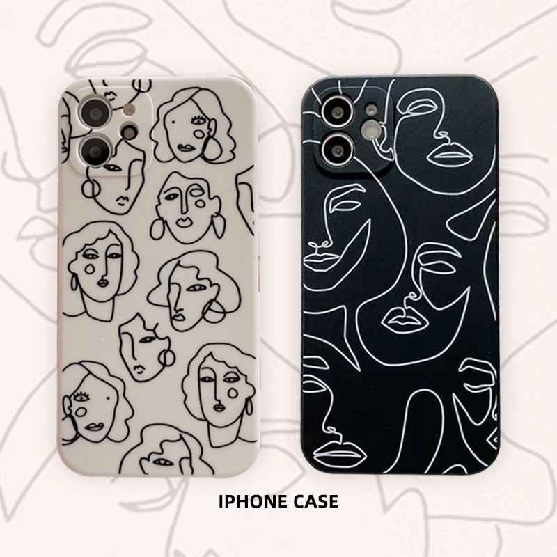 Casing Silikon Tpu Iphone 11 12 13 Pro Max 6 6s 7 8 Plus X Xr Xs Max Se 12 Mini 12pro Max Gambar Ilustrasi Wajah Artistik