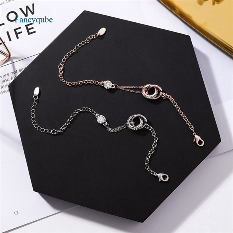 Fancyqube Gelang Double Ring Aksen Kristal Gaya Korea Untuk Pelajar