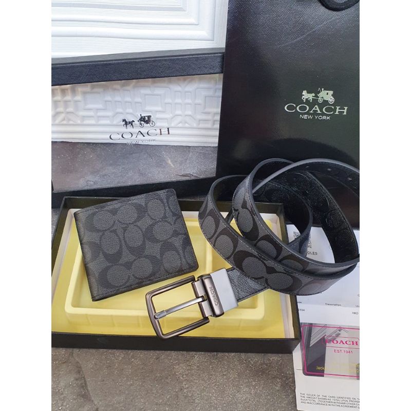 Coach Gift set belt n wallet ikat pinggang  dan dompet pria premium sb