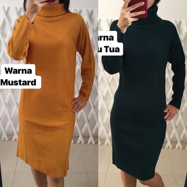 KOREA RAJUT LUCU HITAM BIRU LANGIT UNGU / Sweater Fit Body Dress