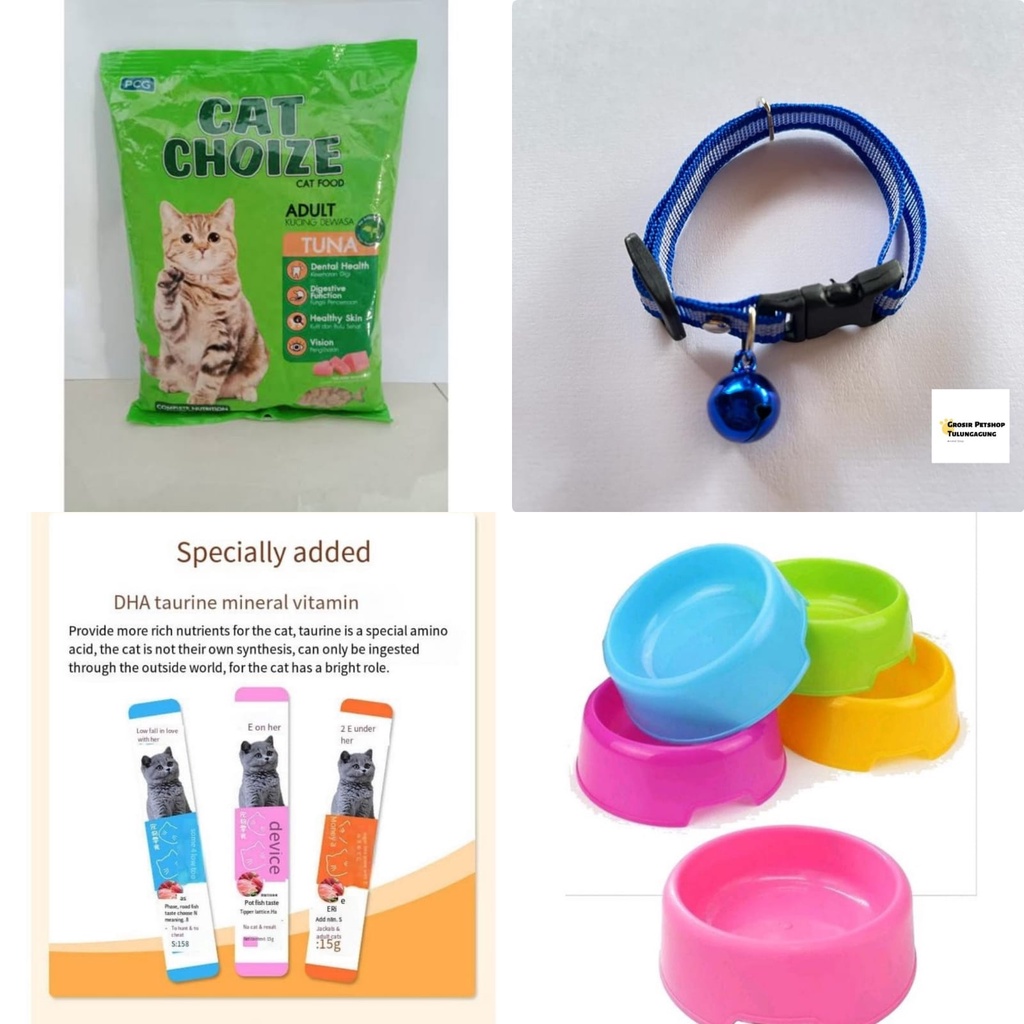 Paket Makan Kucing Dapat cat coize, tempat makan, snac kucing, Free kalung kucing