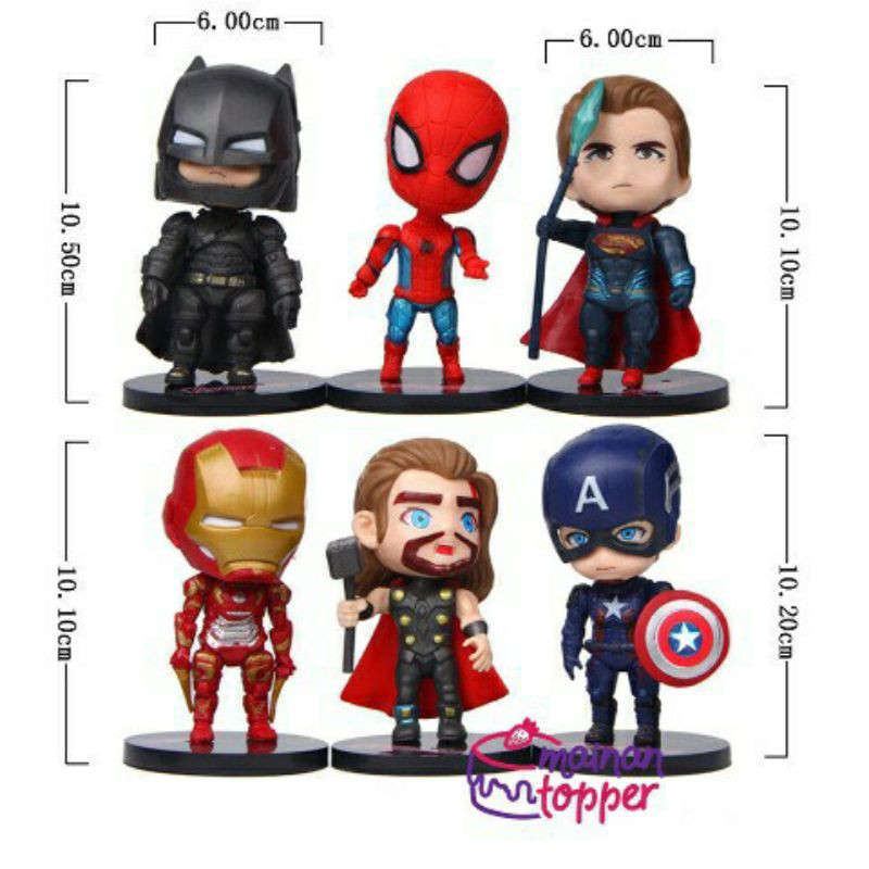 PVC Avengers Chibi Figure Set 6 Mainan Pajangan Miniatur Hiasan Topper M528