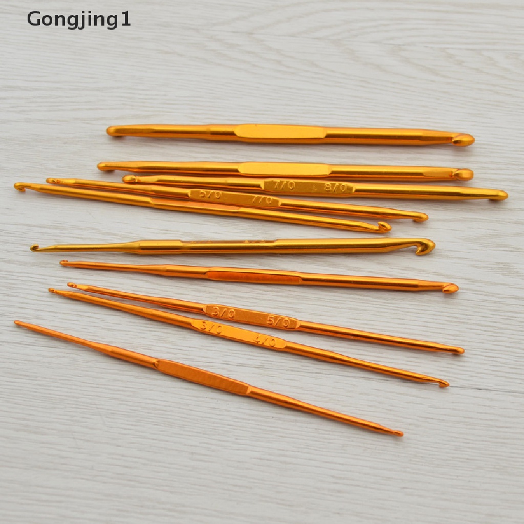 Gongjing1 10Pcs / Set Jarum Rajut Crochet Bahan Aluminum DIY