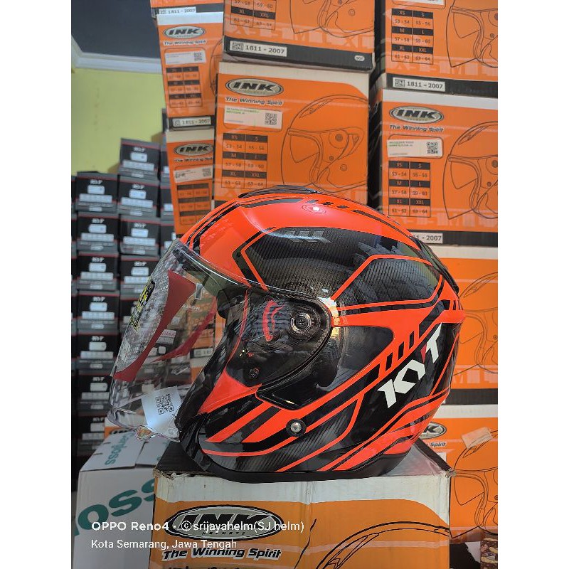 HELM KYT KYOTO SUPER FLUI CARBONIZED EDITION 01 RED FLUO PULL BOK