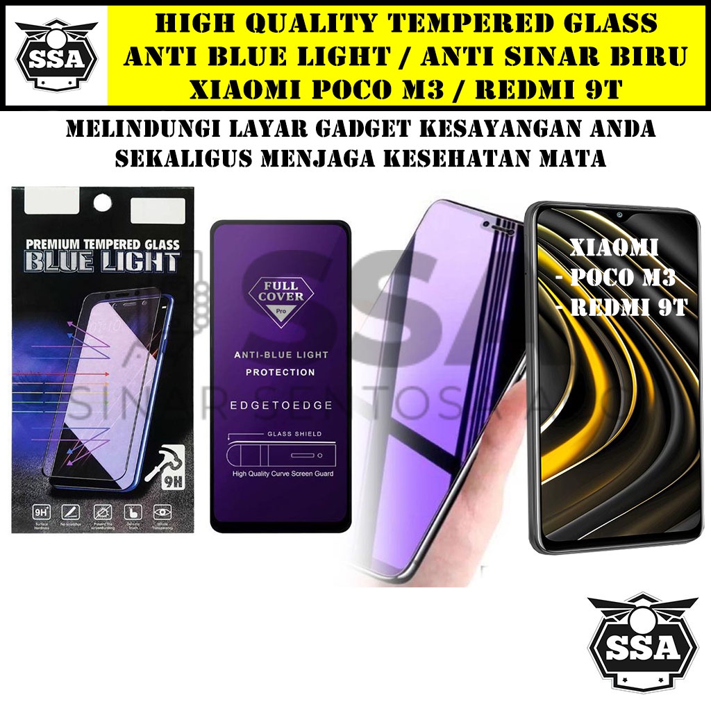 Tempered Glass Xiaomi Poco M3 Redmi 9T Anti Blue Light Anti Sinar Biru Ori Original Hp Pelindung Layar Temper Anti Lecet Gores TG Murah Berkualitas