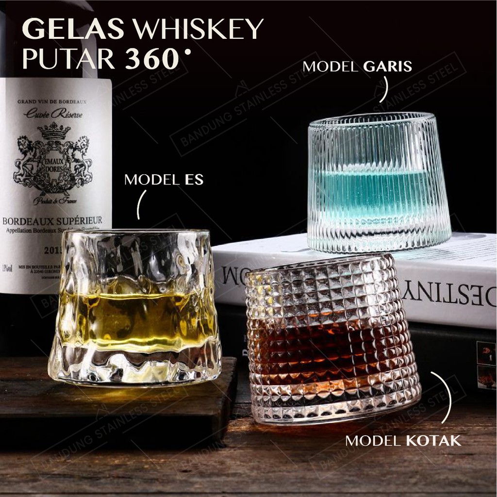 Gelas Whiskey Putar 150ml Kaca Kristal Unik Tebal Spinning Glass Gangsing Whisky Nordic Perancis