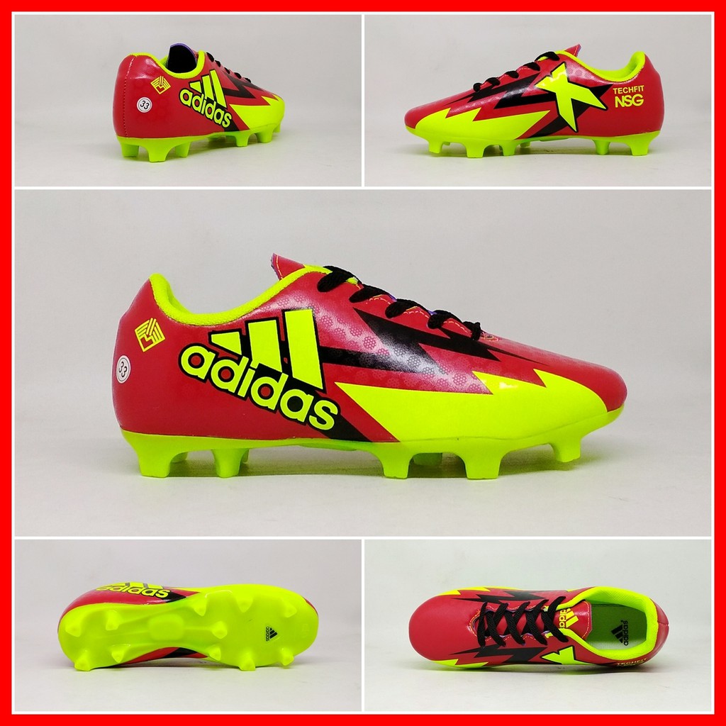 Sepatu Sepak Bola Anak Adidas X Techfit Merah List Hitam Hijau Kids