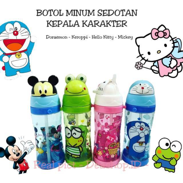 [DEASTORE] BOTOL AIR MINUM SEDOTAN KEPALA KARAKTER ANAK VOLUME 450 ML