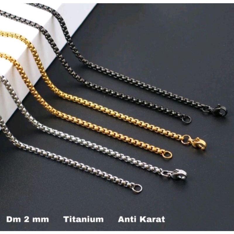 Kalung Titanium Model ROLLO 2 mm / Kalung Titanium Anti Karat / Kalung Titanium Pria Dan Wanita (( Agam Aksesoris))