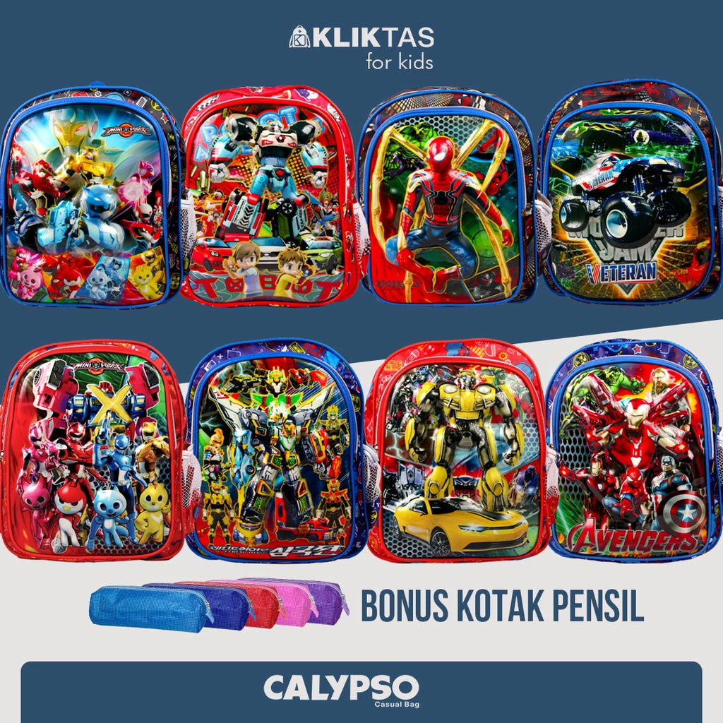 [KLIKTAS] Tas Ransel Anak Laki Calypso 3711 - backpack sekolah TK Paud gambar timbul kartun 3D