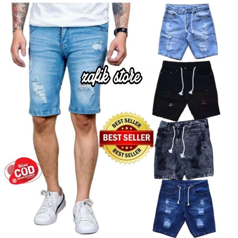 [Bisa COD]Celana Jeans Pendek Sobek Pria Wisker Jeans Pendek Ripped Robek Pria Premium Distro