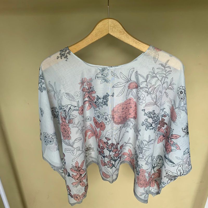 Outer kimono scraf premium-flowers seablue