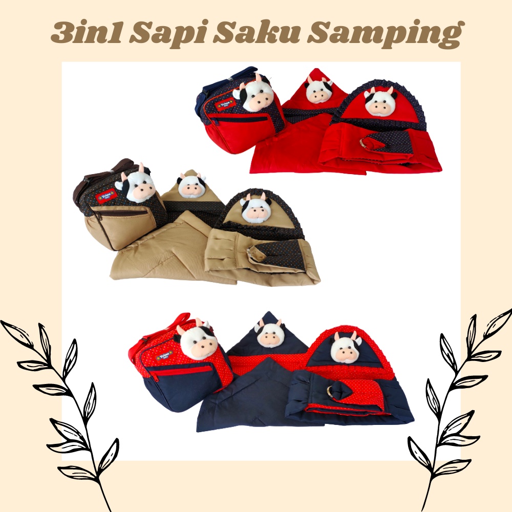 Set 3 in 1 Tas Kecil Saku Samping Gendongan Dan Selimut Boneka Sapi