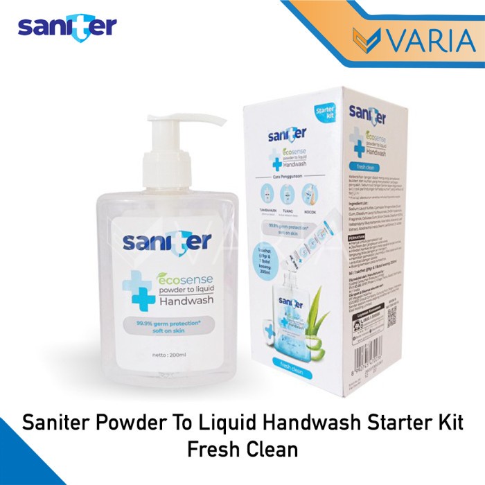 Saniter Powder To Liquid Starter Kit Sabun Cuci Tangan Sachet + Botol