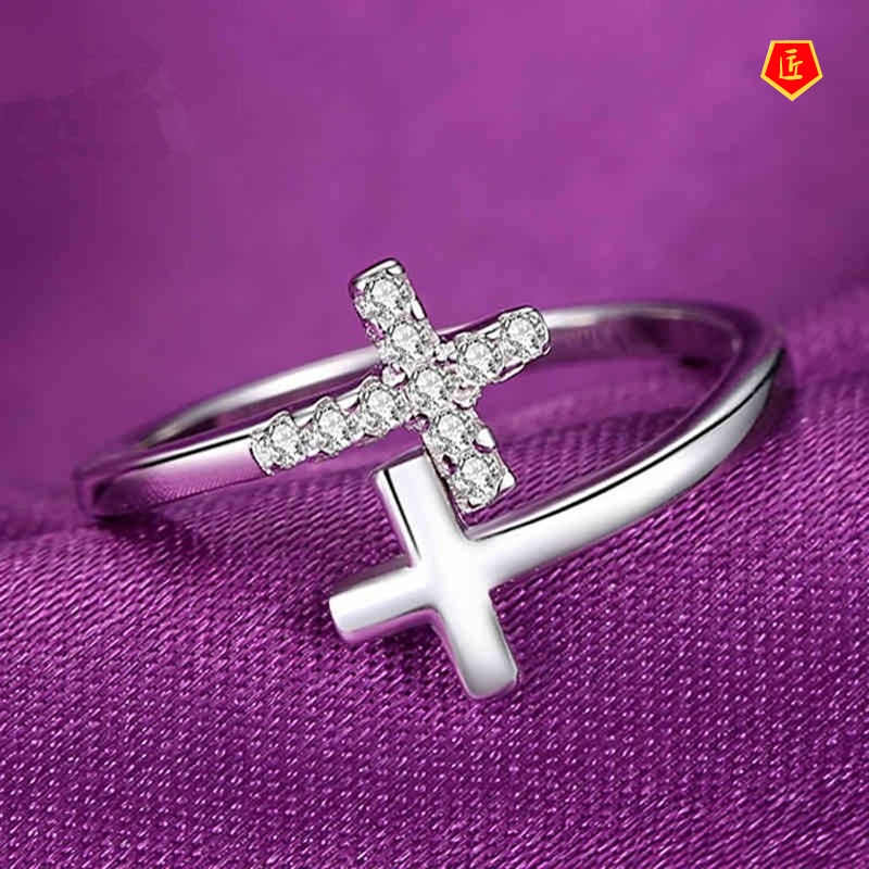 [Ready Stock]Fashion Diamond Double Layer Cross Ring