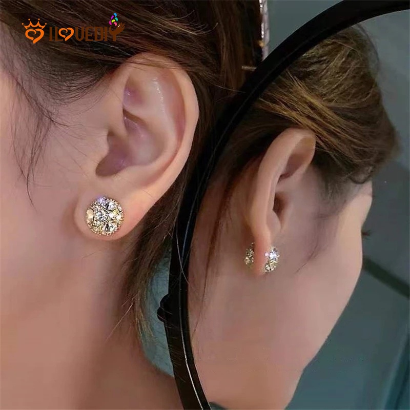 Anting Stud Kristal Elegan Gaya Korea Untuk Wanita