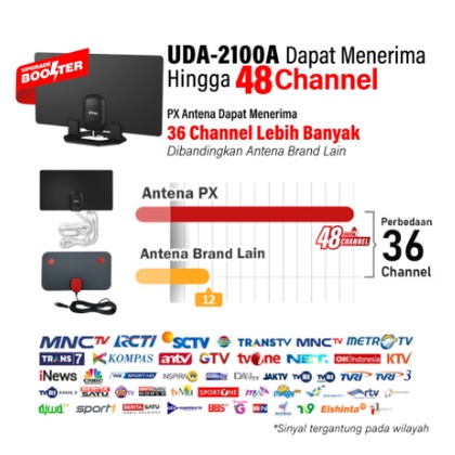 Antena TV Digital Analog Indoor Dinding DVB-T2 + Booster PX UDA-2100A