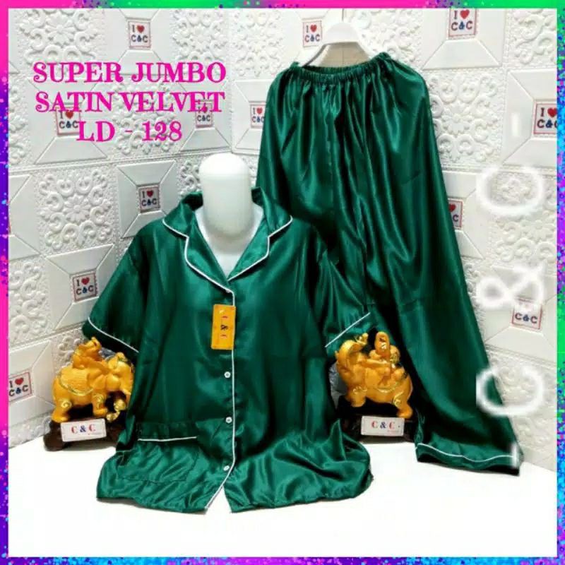 BAJU TIDUR PIYAMA/CP SUPER JUMBO 5XL/LD 130/SATIN VELVET-Hijau botol