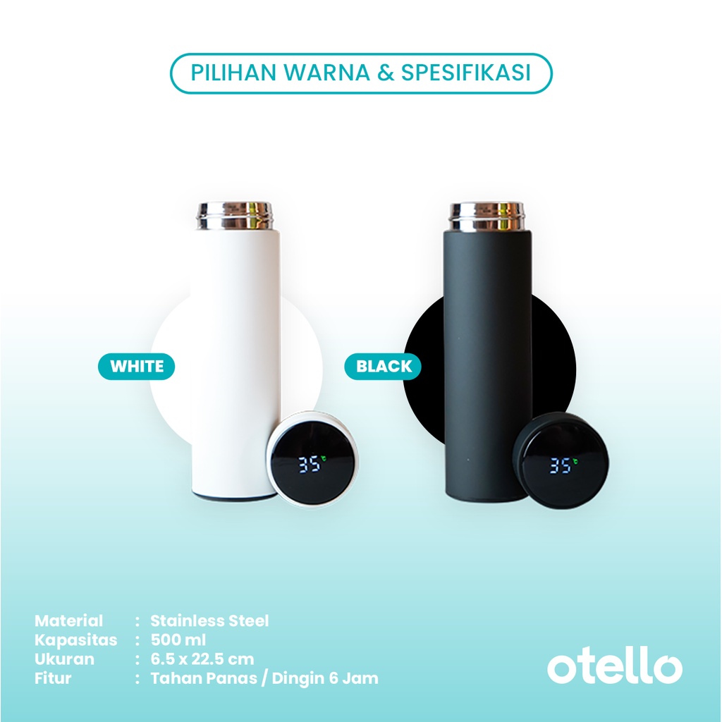 Otello - Custom Tumbler LED Suhu Rubber Grafir Nama Alpha Smart Tumblr 500ml Kustom Tambler Botol Minum Stainless