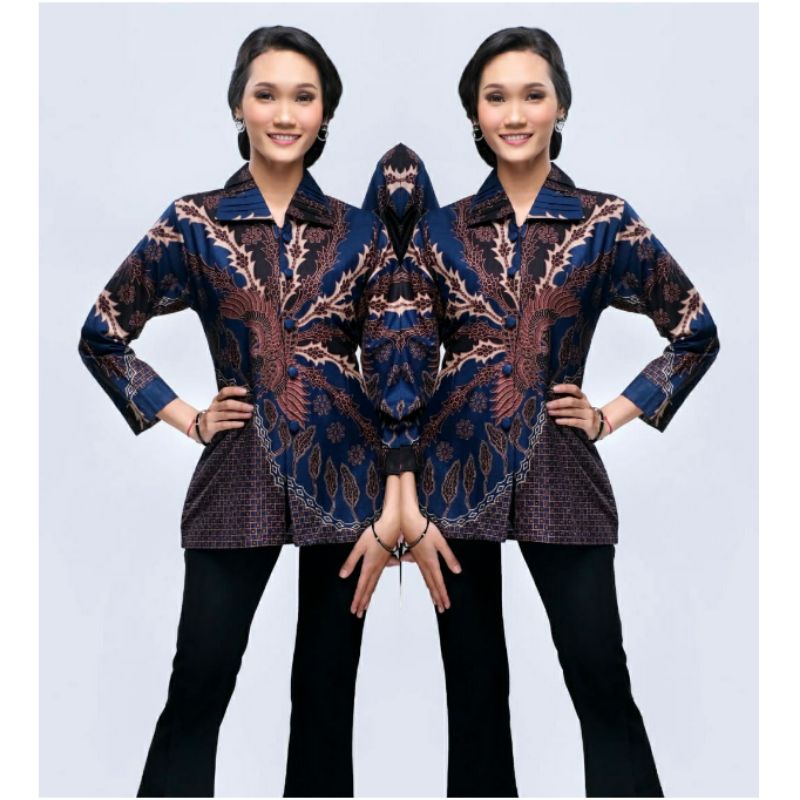 Blouse Wanita Jumbo Lengan Panjang XXL-XXXL Atasan Batik Kemeja Wanita Big Size Seragam Batik Kantor Wanita KSR-Br