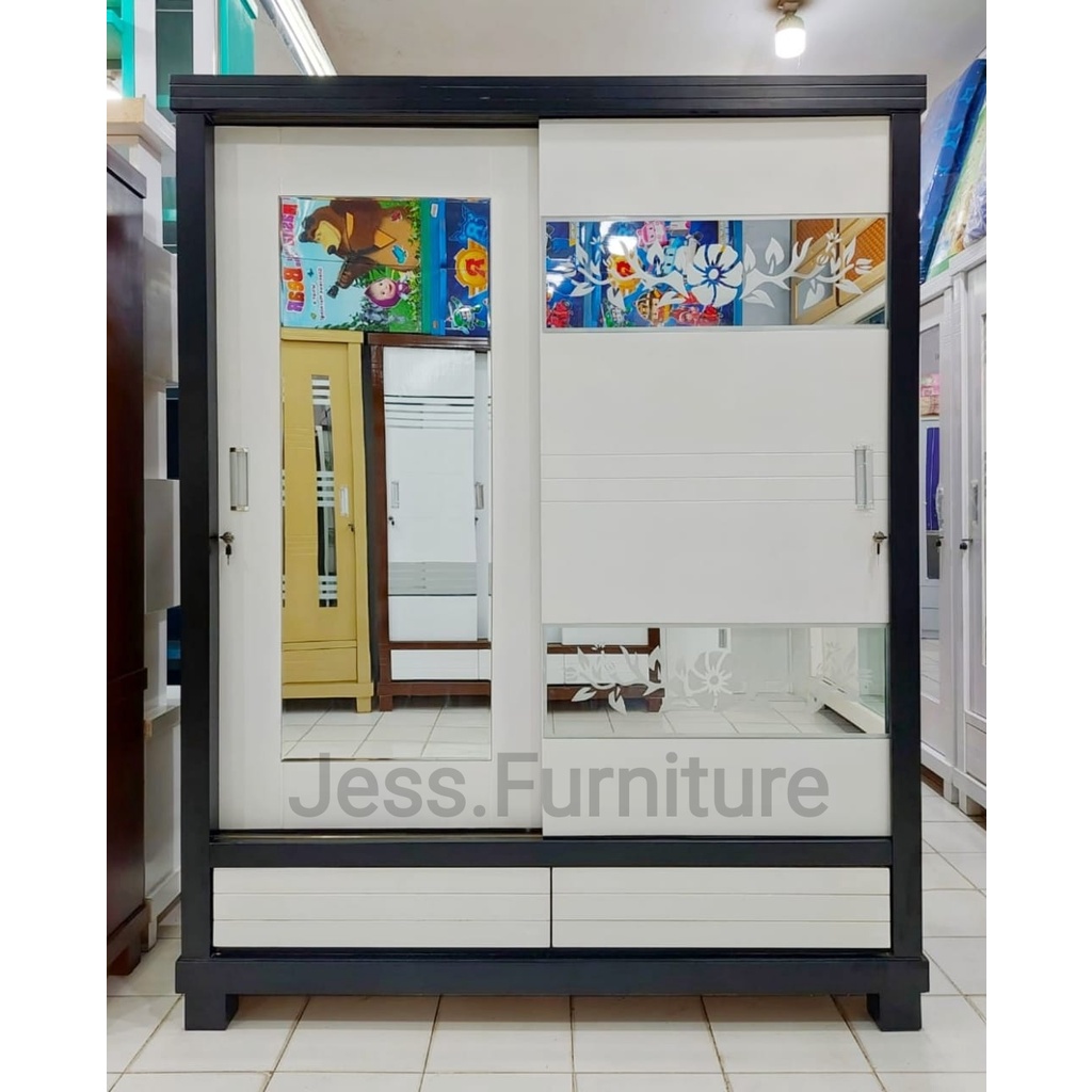 Lemari Pakaian 2Pintu Sliding JUMBO KAYU , Lemari Baju 2Pintu Jumbo , Lemari Baju Bahan KAYU BLOKTIK