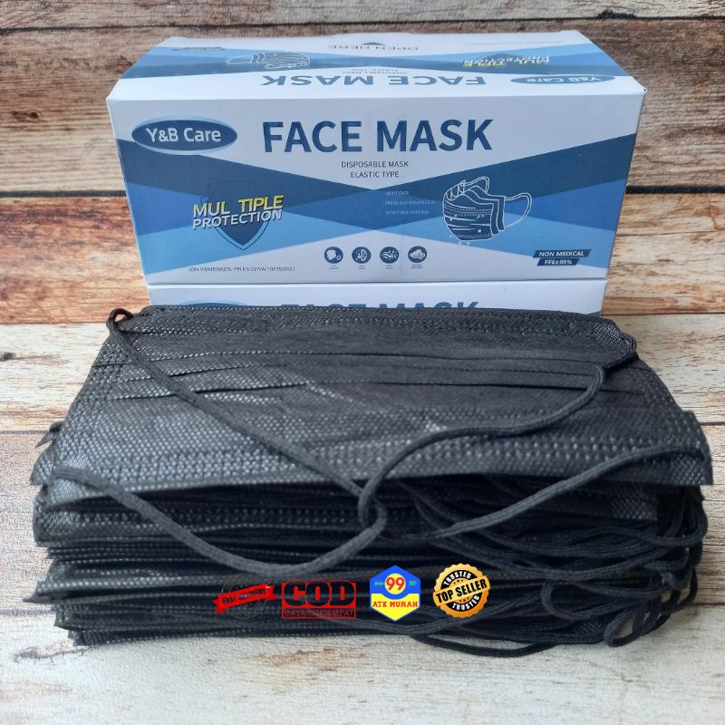 MASKER HITAM 50 pcs/Face mask/MASKER Kesehatan/Pelindung debu