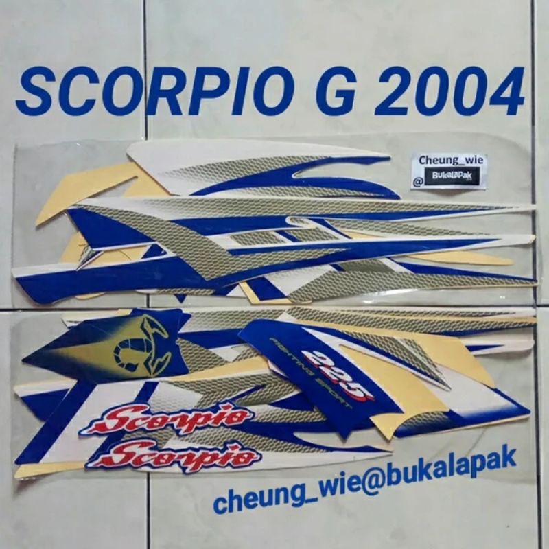 lis body/striping/ stiker yamaha scorpio G /Steko 2004 Biru putih Tangki Kotak Kualitas bagus