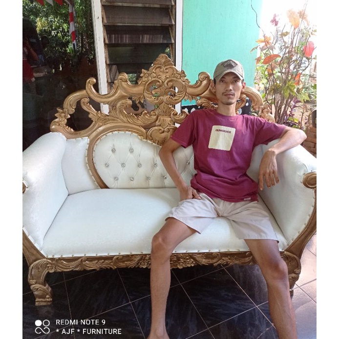 kursi sofa kayu jati / kursi pelaminan kayu jati ukiran mahkota / bangku manten rias dekor / kursi s