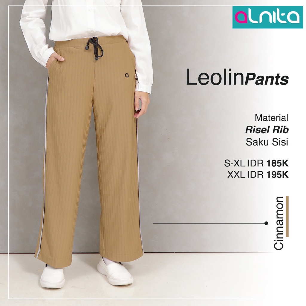 Alnita Pants Leolin Celana Wanita Bahan Risel Rib Kulot Muslimah Modern