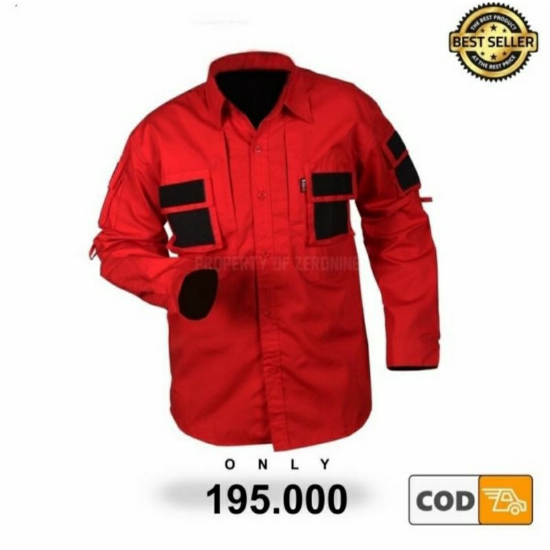 Kemeja tactical merah/kemeja merah polos lengan panjang