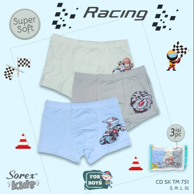 Sorex  3 pc celana dalam boxer anak laki boy 3 4 5 6 tahun