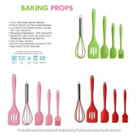 Baking Props 1 Set isi 5pcs Kocokan Telur Spatula 3 Pcs Kuas Kue Silikon Kitchen Tool Teflon Set 5 Pcs