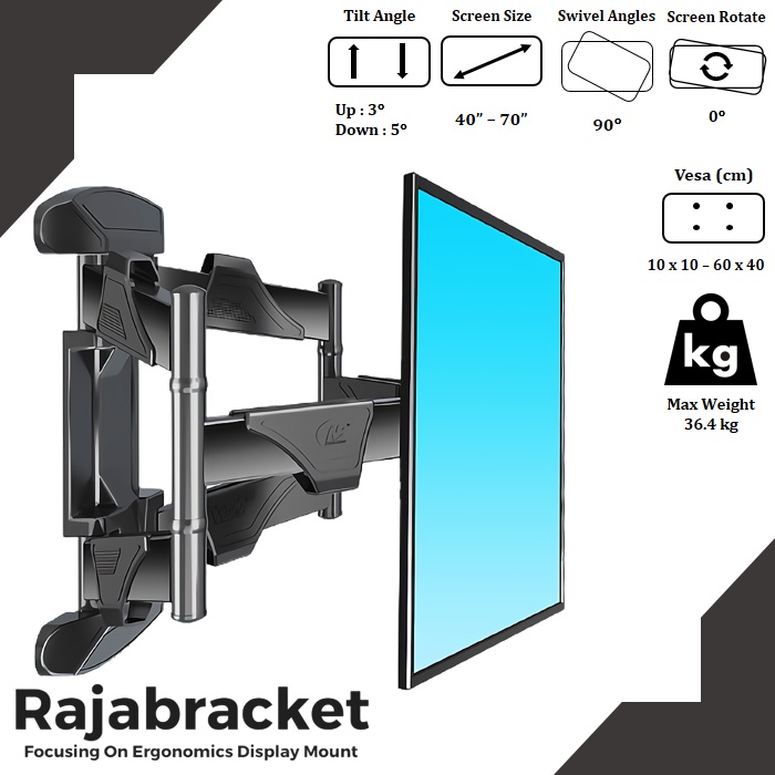 Braket Breket Bracket TV Gantung Plafon 40 42 43 50 55 Inch Adjustable Fleksibel 1 Meter