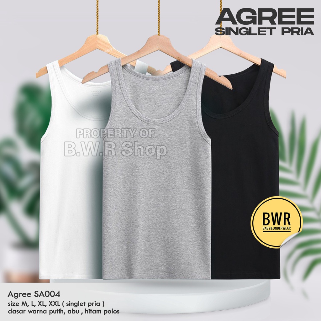 Singlet PRIA AGREE SA004 / Kaos Dalam Tangtop Singlet Agree Slim Fit Pria Dewasa Super Soft Cool Hitam Putih Abu Navy SA 004 | Bwr