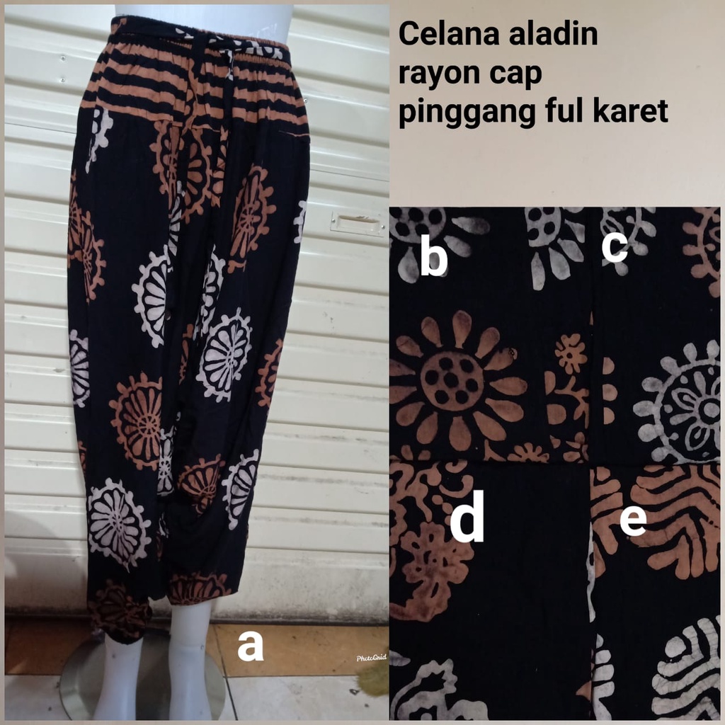 Celana Aladin Rayon Cap Kulot Batik Handmade Bawahan Wanita Kasual Kekinian Bahan Halus Karet Pingga