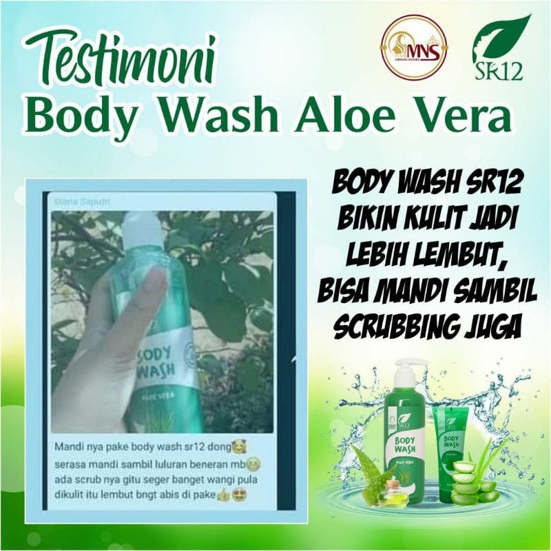 Body Wash SR12 Sabun Mandi Herbal BPOM Badan Wangi Bersih dan Segar Aroma Relaksasi Aloe Vera 250 ml