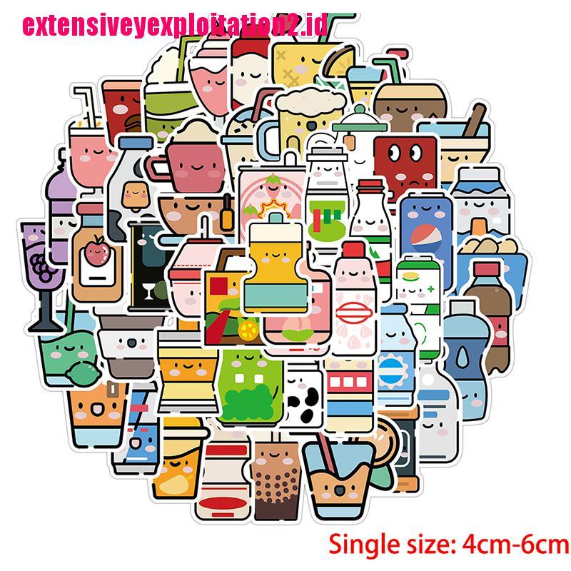 &lt; E2id &amp; &gt; 50PCS / Set Stiker Decal Motif Kartun Minuman Bahan Pvc Untuk Dekorasi Rumah