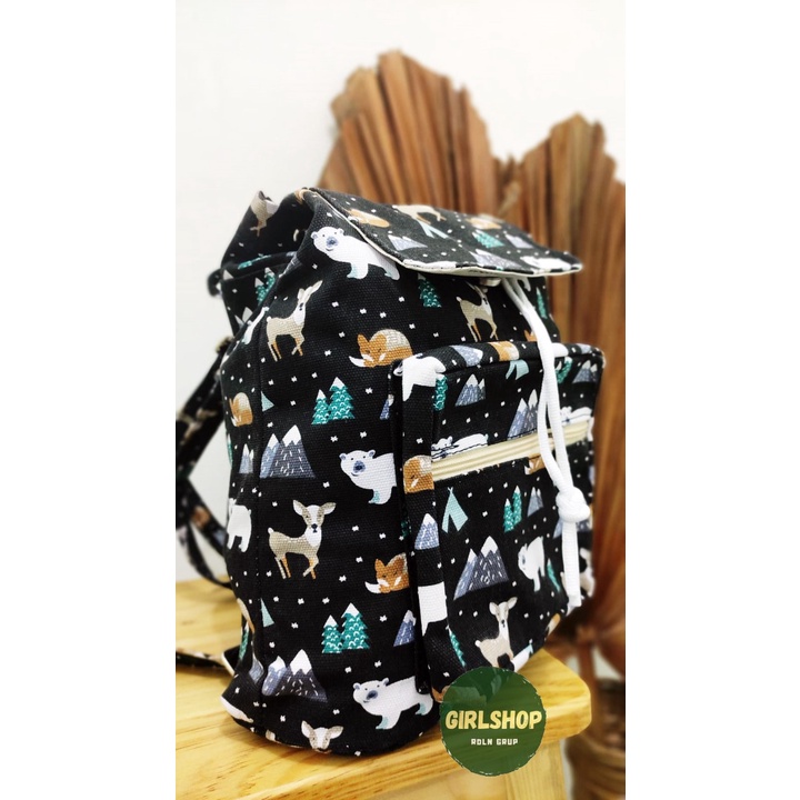 RANSEL SERUT BERUANG KUTUB//tas kanvas - tas ransel wanita - tas wanita - tas lucu - cewe