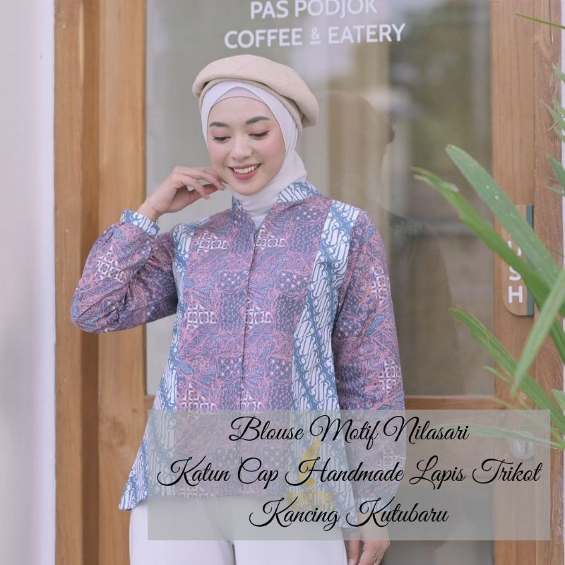 BLOUSE MOTIF NILASARI BATIK WANITA PRABUSENO LENGAN PANJANG BAJU ATASAN KANTOR