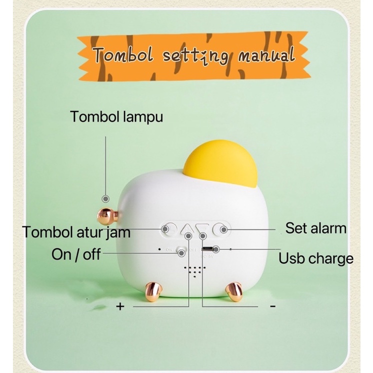 Jam digital alarm Telur lampu tidur night light JD01 rechargeable