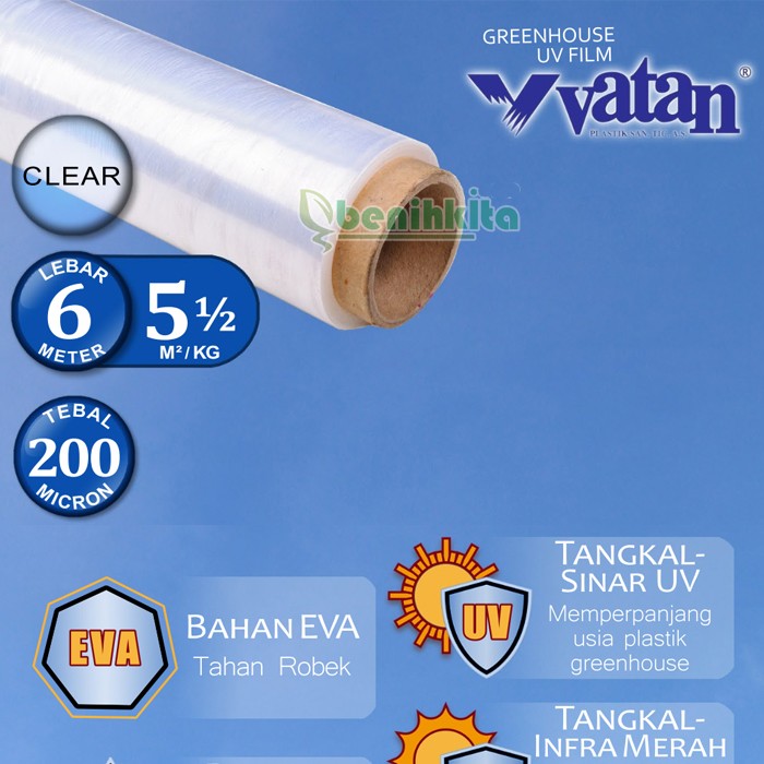 Plastik UV Vatan Green House Lebar 6 Meter Bening 200 Micron