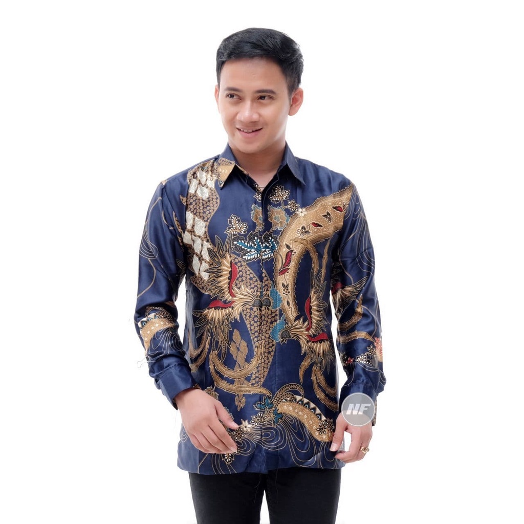 BATIK AZMIL Kemeja Batik Semi Sutra Full Furing  Batik Pria Lengan Panjang Silky Premium