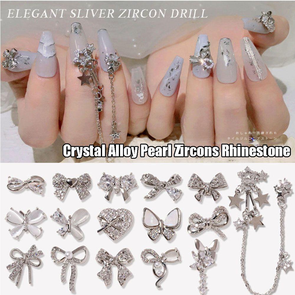 R-flower Nail Art Rhinestones Perak Mutiara Kupu-Kupu Alloy Manicure Jewelry