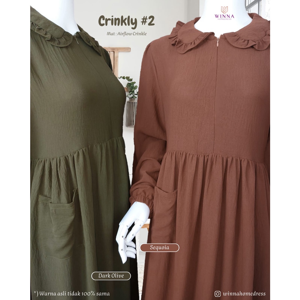 CRINKLY by WINNA HOME DRESS GAMIS IBU dan ANAK klambieakhwat BISA COD | bahan airflow crinkle lembut jatuh adem tidak menerawang ironless tidak harus di setrika baju rumahan harian busui friendly saku kanan tali samping home dress lengan panjang