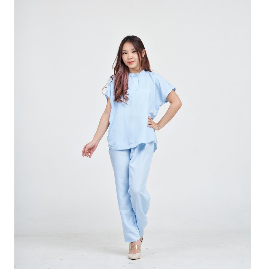 IZANY Piyama ONE SET AEON / Setelan Aeon Lengan Pendek Allsize Plain Polos-BLUE SKY PLAIN