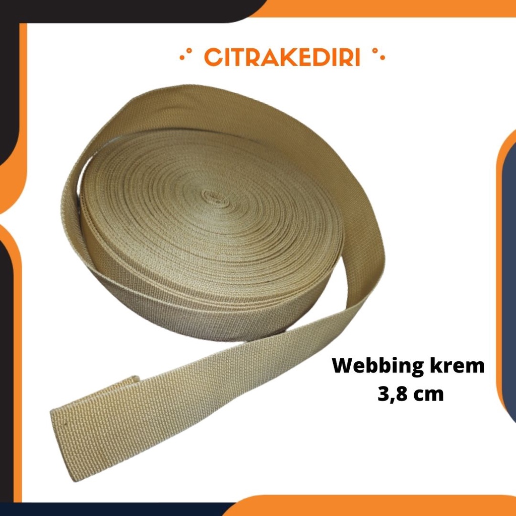 Tali Webbing Krem 3,8 cm tas kerajinan tangan aksesoris souvenir ( permeter)