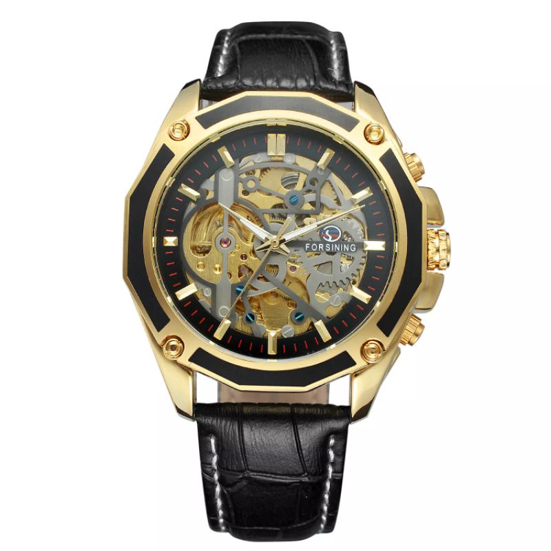 Jam Tangan Pria Mekanik Automatic Forsining Luxury Skeleton Movement Gold