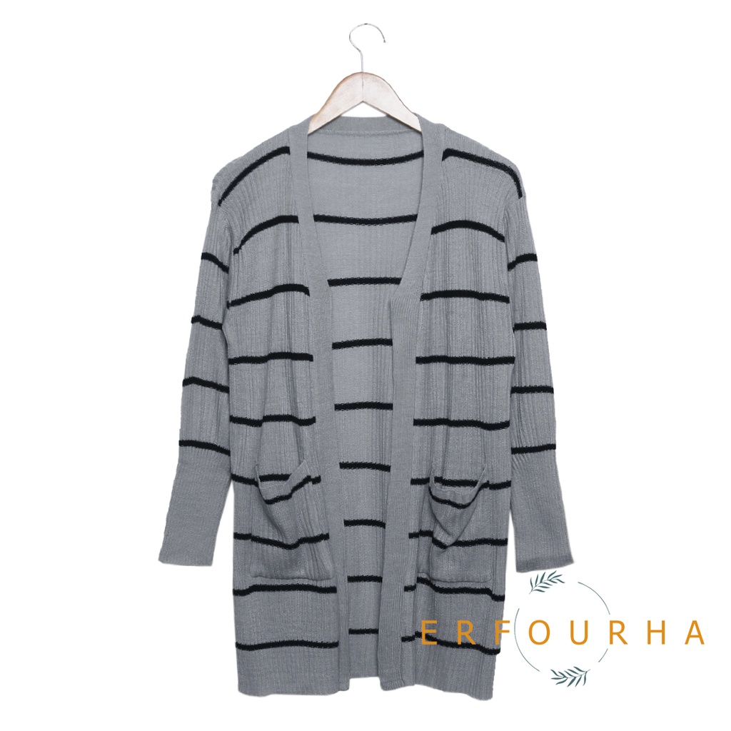 Long Cardigan Saku | Kardigan Cardi Panjang FRETTY rajut panjang saku | fashion wanita | Kardigan Panjang Salur