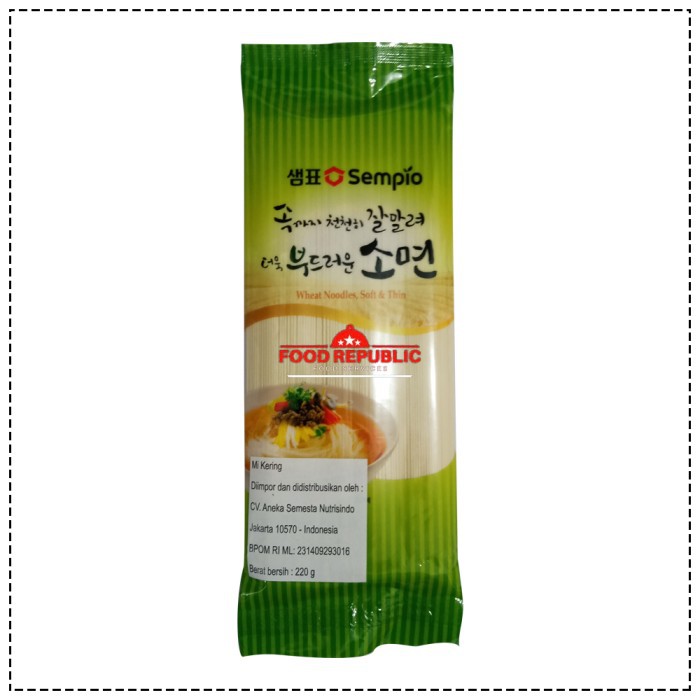 

SEMPIO WHEAT NOODLES SOFT&THIN 220 GR MIE TIPIS SOMYUN