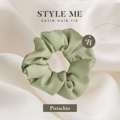 Scrunchies Premium Satin Silk MAXI The Rituale | Ikat Rambut Kuncir Hijab Cepol | Anti Rontok Pusing-Pistachio